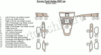 Декоративные накладки салона Toyota Yaris 2007-н.в. полный набор с Built-in Радио